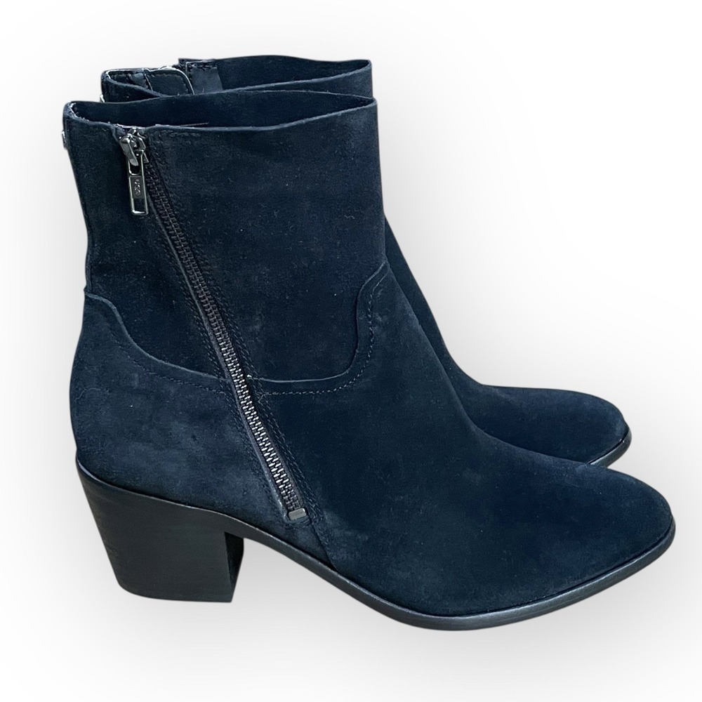 Ugg Black Suede Diagonal Zip Up Ankle Boots Womens 10 Waterproof Moto Minimalist